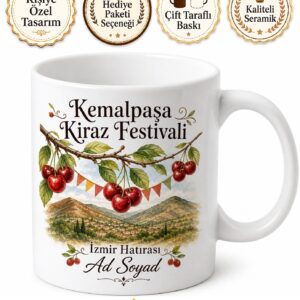 Kemalpaşa Kiraz Festivali İzmir Hatırası Seramik Kupa Bardak Hediye