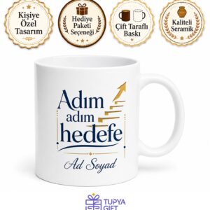 Adım Adım Hedefe Yazılı Baskılı Kupa Bardak Motivasyon Hediye