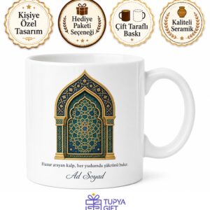 Mihrap Motifi Temalı Baskılı Kupa Bardak Hediye Dini Motif Porselen Kupa