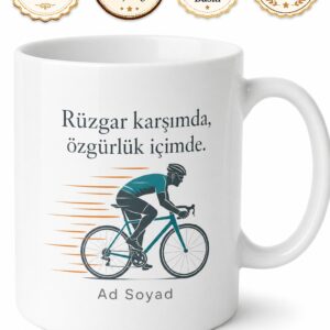Bisikletle İşe Gidenlere Rüzgara Karşı Pedallayan Özgür Kupa Bardak Hediye