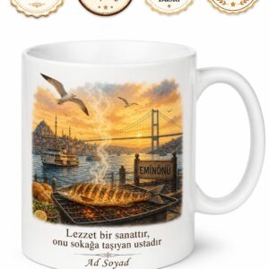 Balık Ekmekçiye Izgara Balık Eminönü Ruhu Boğaz Köprüsü Lezzeti Kupa Bardak Hediye