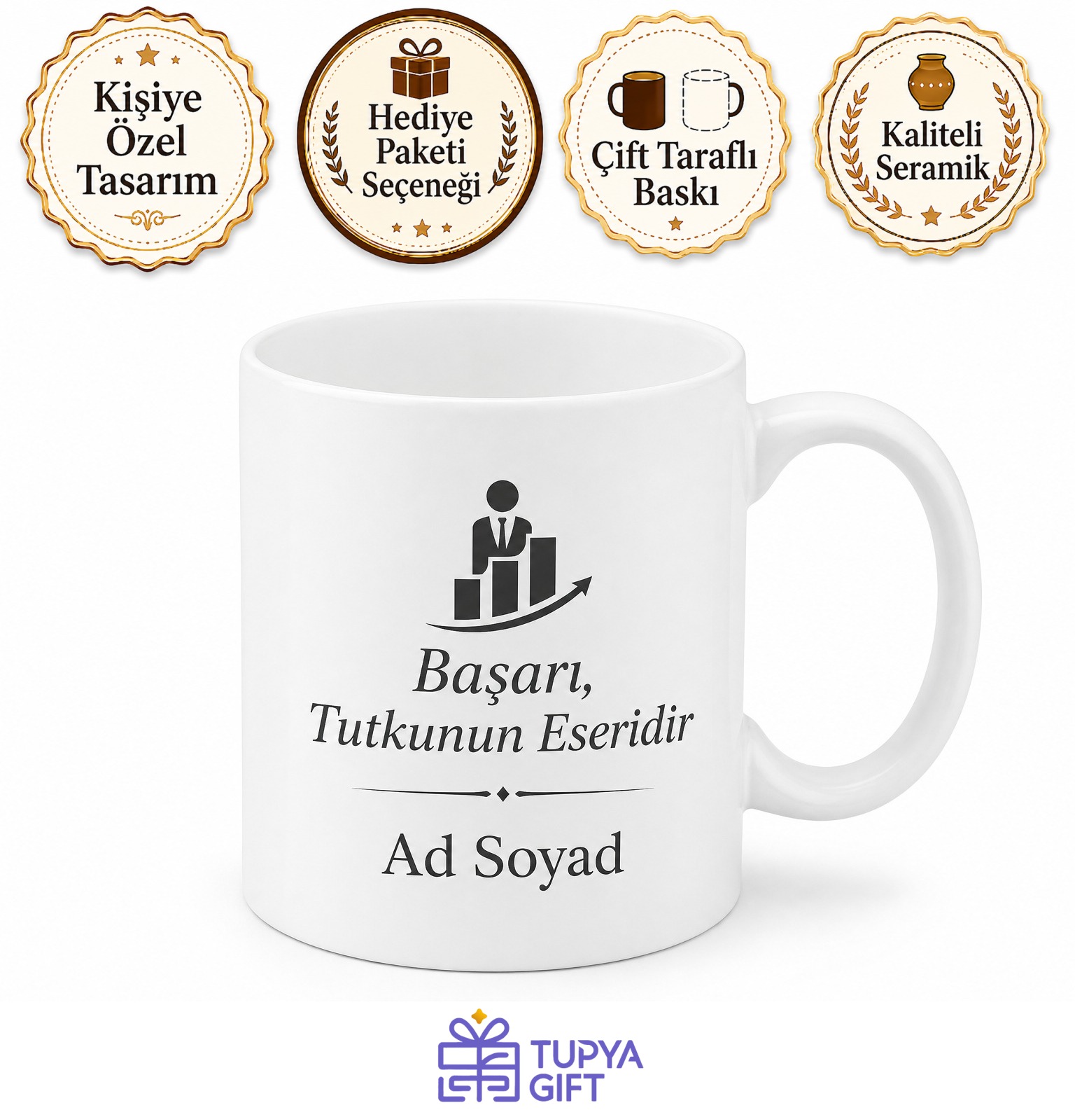 Meslek Logosu Baskılı Yeni İş Ve Terfi Hediyesi İsme Özel Şık Kupa Bardak