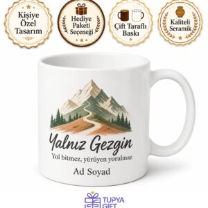 Yalnız Gezgin Yazılı Baskılı Kupa Bardak Seyahat Temalı Hediye