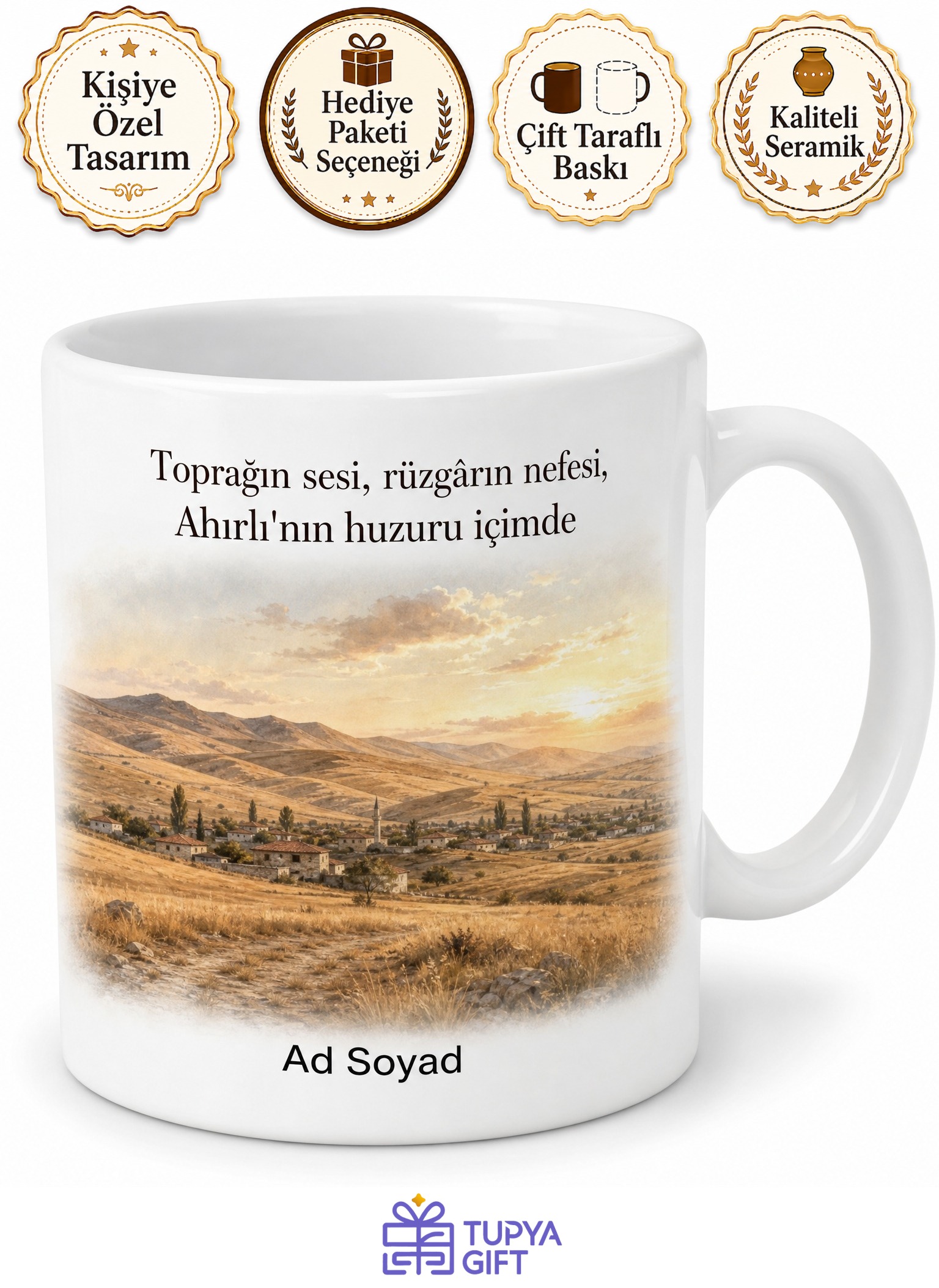 Konya Ahırlı Doğal Yaşam Bozkır Havası İç Anadolu Ruhu Yöresel Çay Kupası Hediye