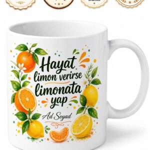 Mandalinalı Limonlu Ferahlık Veren Canlı Renkli Yaz Kupası Hediye Bardak