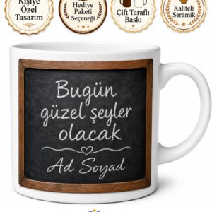 Kara Tahta Yüzeyli Tebeşirle Yazılabilen Not Kupası Hediye Bardak
