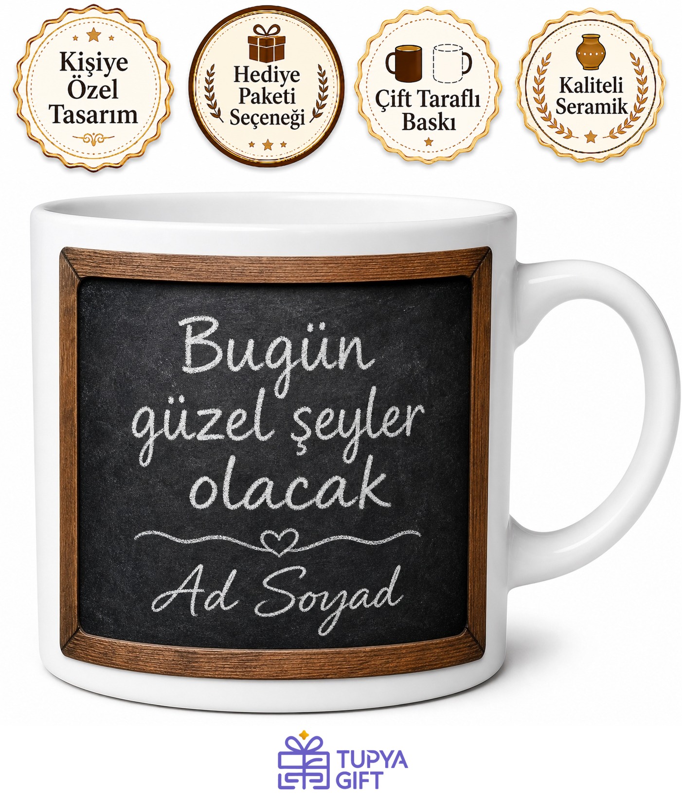 Kara Tahta Yüzeyli Tebeşirle Yazılabilen Not Kupası Hediye Bardak