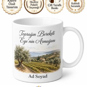 Manisa Saruhanlı Üzüm Ovaları Zeytin Ağaçları Doğal Tarım Ege Bereketi Hediye Kupa Bardak