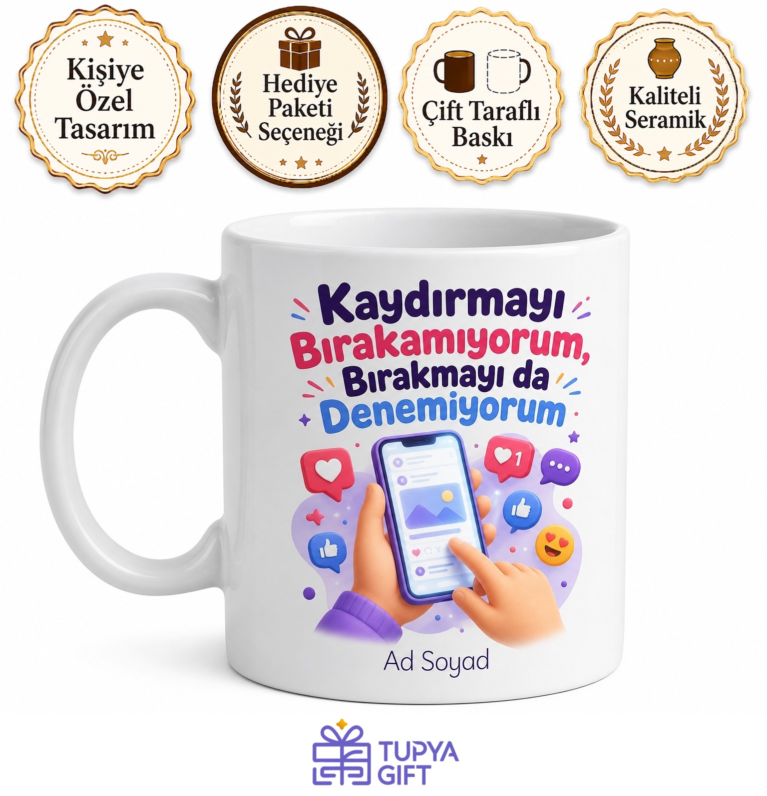 Sosyal Medya Bağımlısı Eğlenceli Kupa Bardak Hediye Baskılı Komik Mug