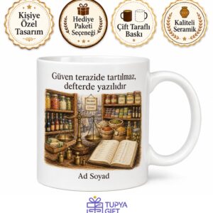 Bakkal Amca Veresiye Defteri Tartı Mahalle Esnafı Temalı Hediye Kupa Bardak