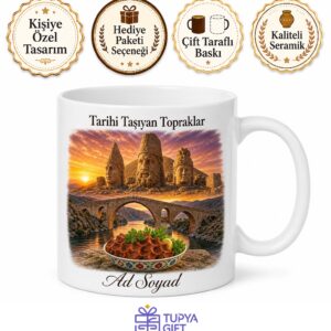 Adıyaman Nemrut Dağı Cendere Köprüsü Kommagene Çiğköfte Temalı Porselen Kupa Hediye Bardak