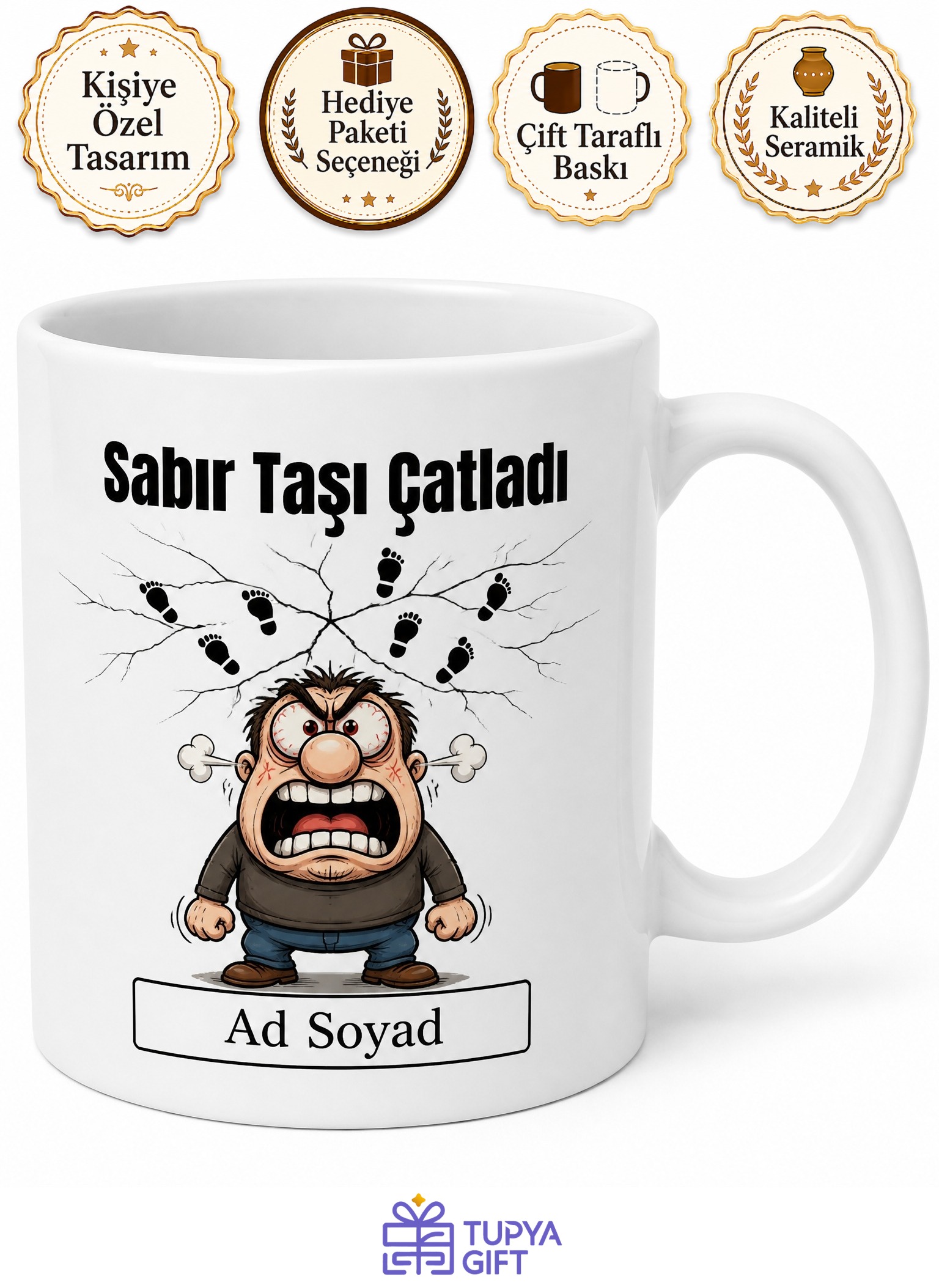 Üst Komşunun Ayak Seslerine Sabreden Sinirli Komşu Kupası Hediye Bardak