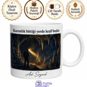 Yeraltı Kaşifi Sarkıt Dikit Mağara Araştırması Kafa Lambası Karanlık Keşif Kupa Hediye Bardak