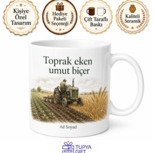 Tarım Bereketli Toprak Traktör Çizimi Tohumdan Hasada Kupa Bardak Hediye