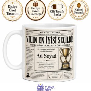 Gazete Manşeti Görünümlü Yılın En İyisi Kişiye Özel Esprili Hediye Kupa Bardak