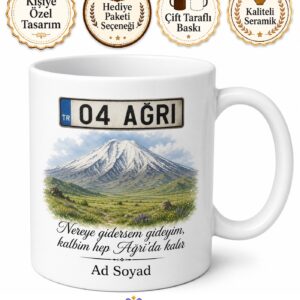 Ağrı Plakalı Ağrı Dağı Manzaralı Memleket Özlemi Kupası Hediye Bardak