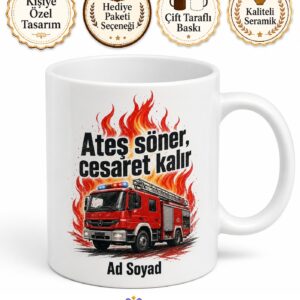 İtfaiye Şoförüne Hediye Yangına Müdahale İtfaiye Teşkilatı Baskılı Porselen Kupa Bardak