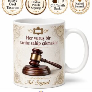 Müzayede Yöneticisine Hediye Antika Değer Çekiç Vuran Baskılı Kupa Bardak