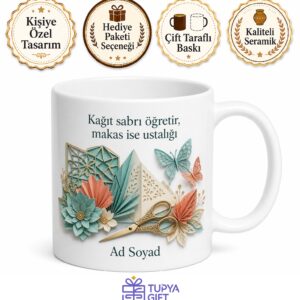 Kirigami Kağıt Kesme Sanatı 3 Boyutlu Kağıt Sanatı Temalı Baskılı Porselen Kupa Hediye Bardak