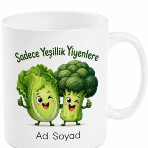 Esprili Vegan Kupa Marul Brokoli Desenli Yeşillik Severlere Özel Hediye Bardak