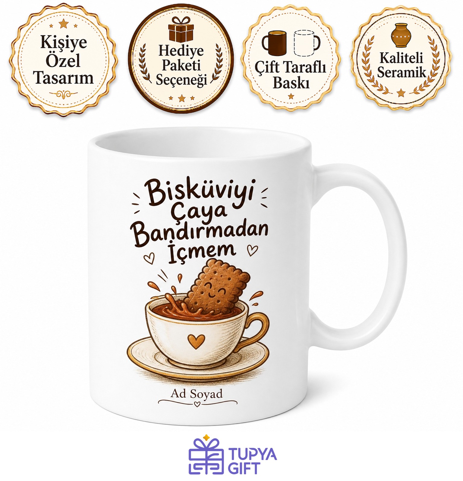 Bisküvi Temalı Komik Kupa Kakaolu Pötibör Çaya Bandırmalık Hediye Bardak