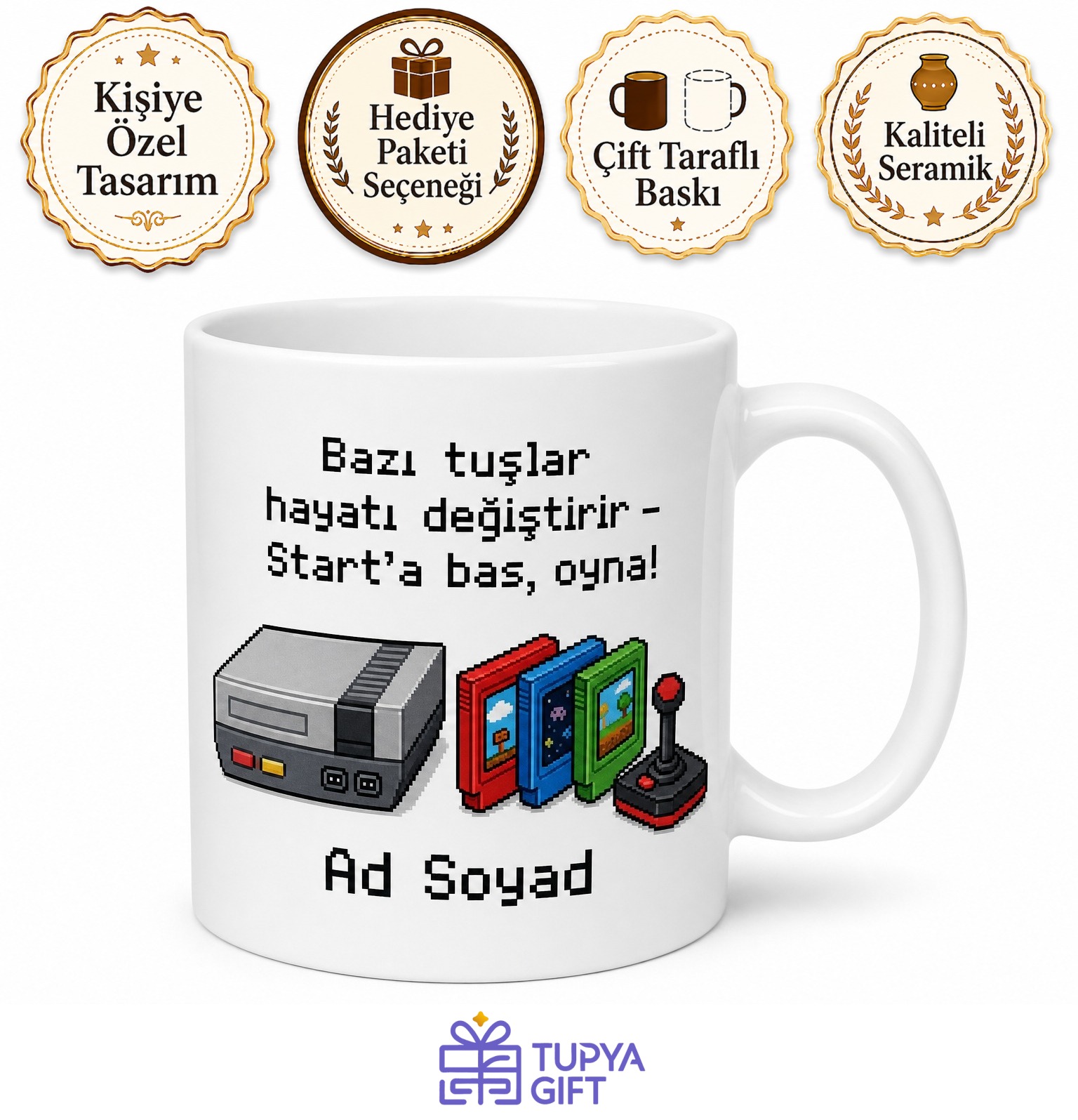 Retro Atari Oyunları Kasetçalar Nostalji Köşesi Kupa Bardak Hediye