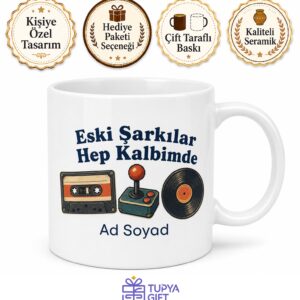 Retro Tarzı Kasetçalar Atari Salonu Eski Şarkılar Nostaljik Baskılı Kupa Bardak Hediye