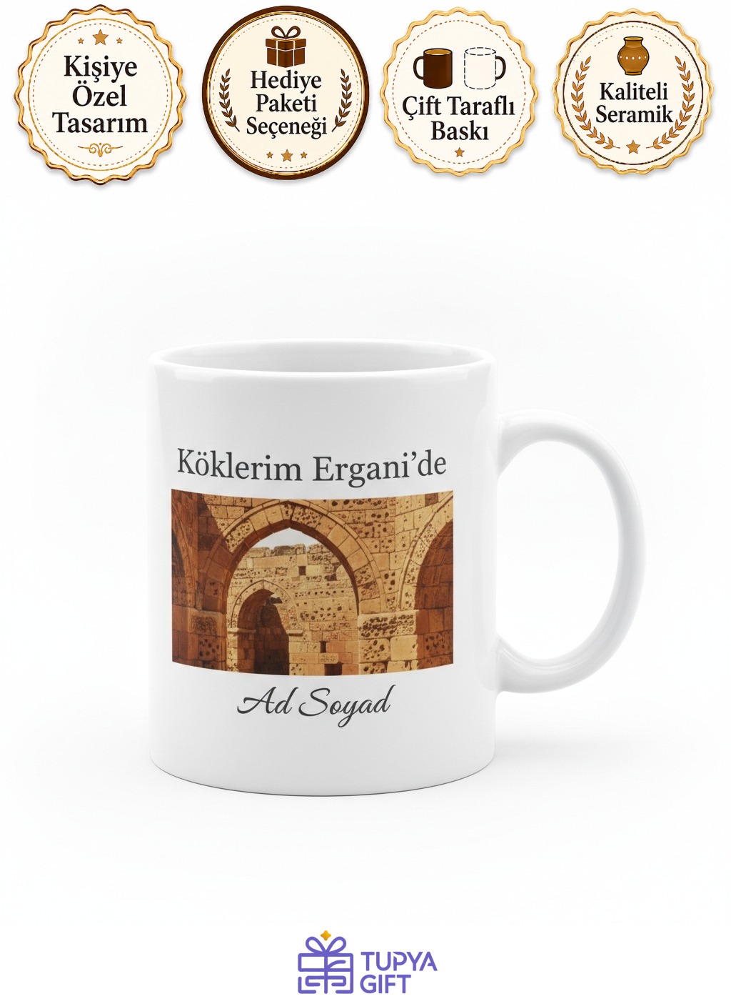 Ergani Tarihi Dokusu Diyarbakır Hatırası Kupa Bardak Özel Tasarım Hediye