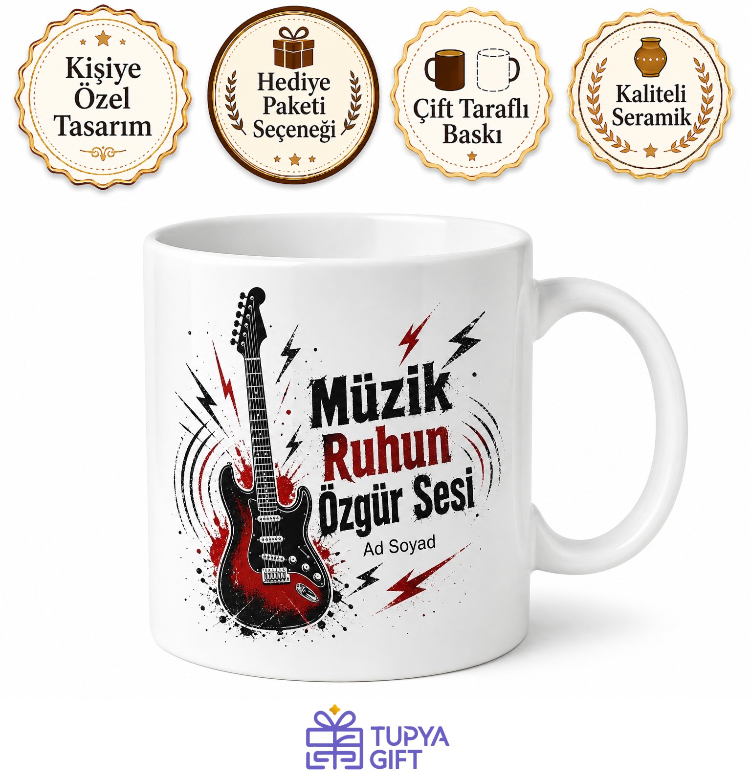 Rock Konserlerine Gidenlere Elektro Gitar Riffleri Asi Ruh Kupa Bardak Hediye