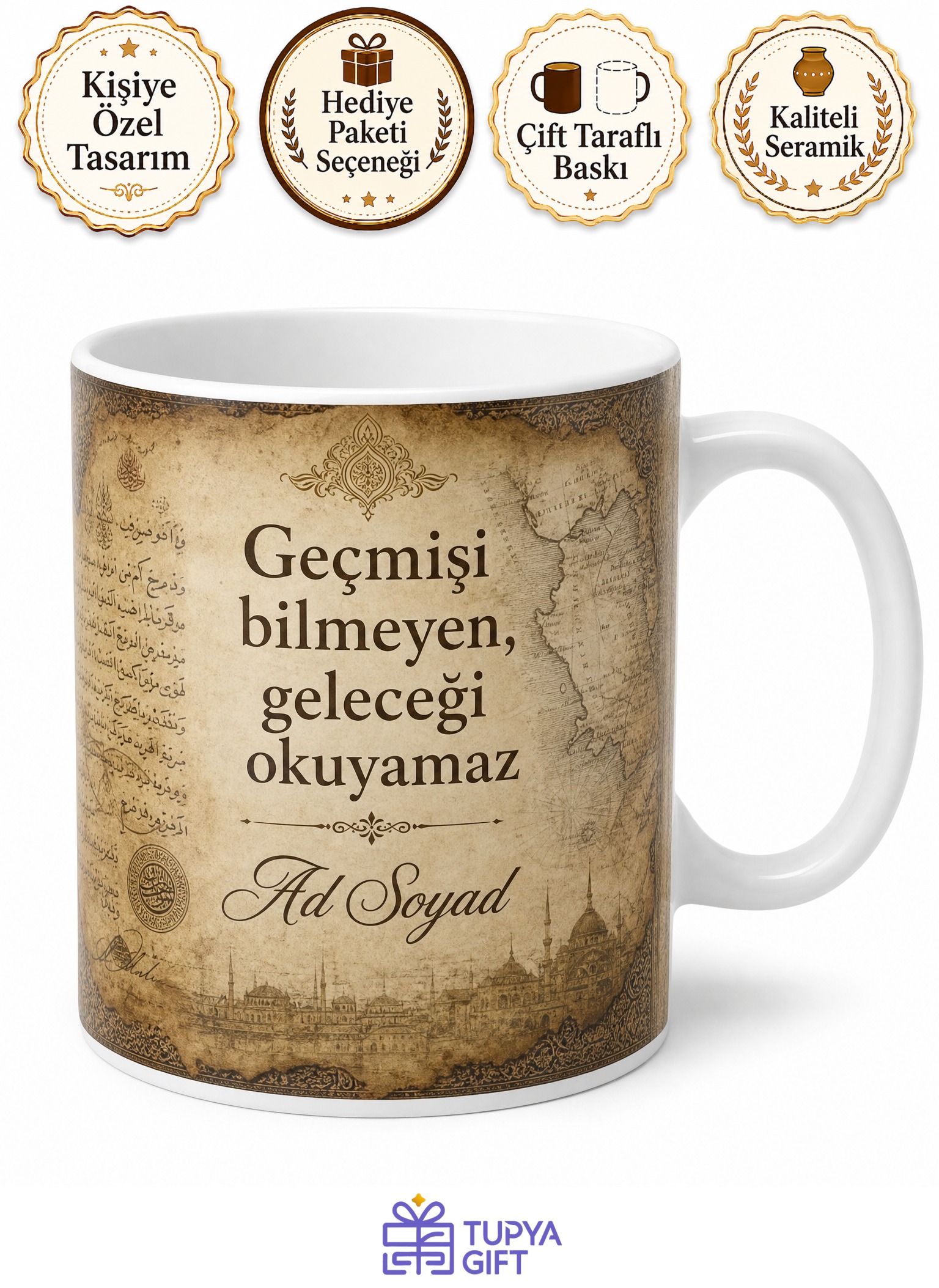 Tarihçiye Hediye Arşiv Belgeleri Eski Metinler İmparatorluk Çöküşü Temalı Kupa Bardak