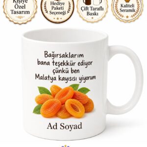 Kuru Kayısı Yiyenlere Malatya Kayısısı Gün Kurusu Bağırsak Dostu Kupa Bardak Hediye
