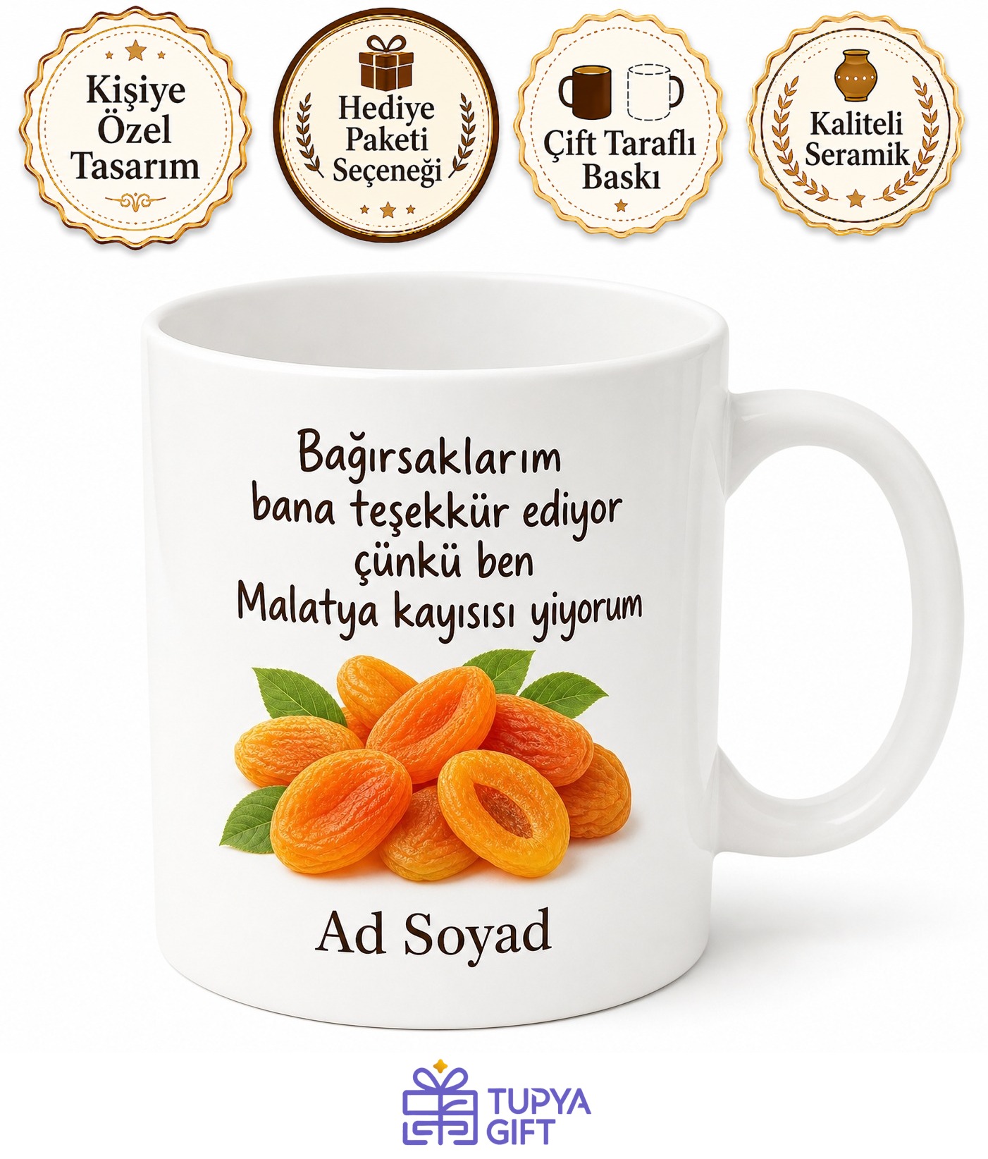 Kuru Kayısı Yiyenlere Malatya Kayısısı Gün Kurusu Bağırsak Dostu Kupa Bardak Hediye