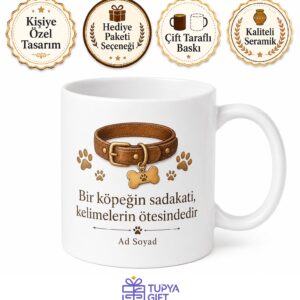 İsme Özel Köpek Tasması Temalı Baskılı Kupa Bardak Köpek Severler İçin Hediye