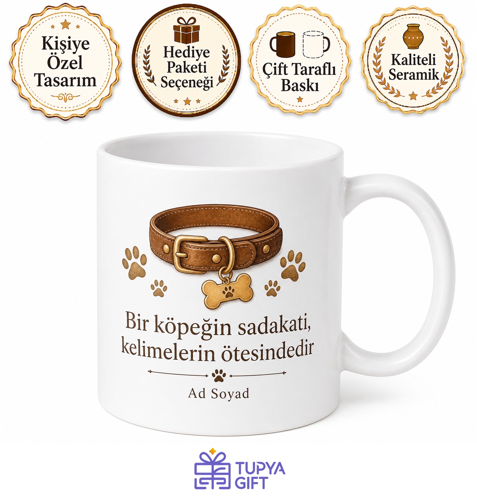 İsme Özel Köpek Tasması Temalı Baskılı Kupa Bardak Köpek Severler İçin Hediye