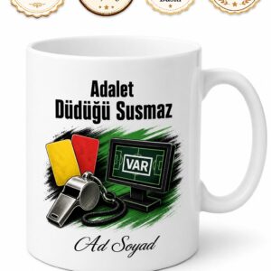 Hakeme Adil Yönetim Futbol Sahası Adaleti VAR Kararı Düdük Baskılı Kupa Hediye Bardak