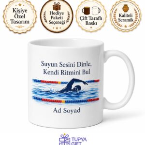 Yüzücüye Hediye Serbest Kulaç Yüzme Havuzu Olimpiyat Temalı Baskılı Porselen Kupa Bardak