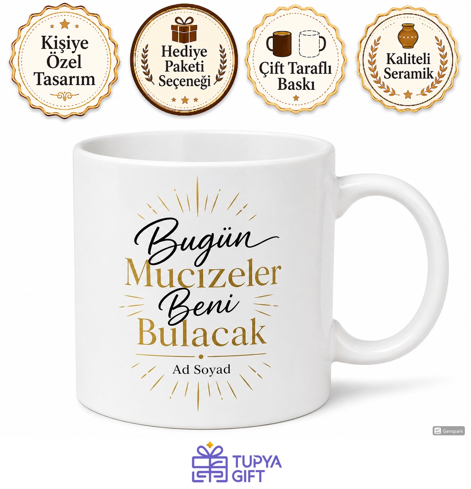 Bugün Mucizeler Beni Bulacak Motivasyon Sözlü Çay Kupası Hediye Bardak