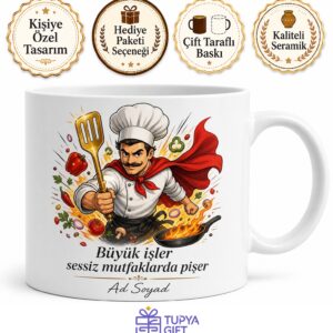 Mutfaktaki Süper Kahraman Şef Aşçı Kahve Kupası Baskılı Hediye Bardak