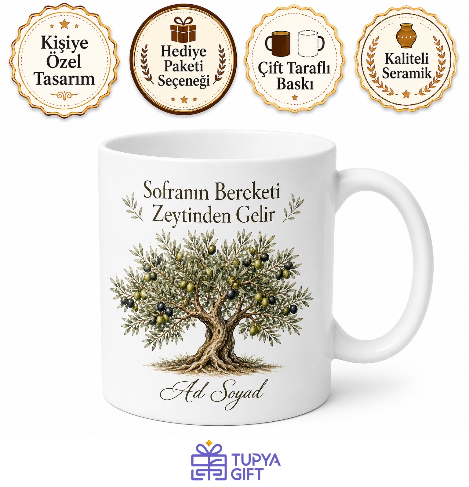 Zeytinyağı Kullananlara Sızma Zeytinyağı Ege Kahvaltısı Zeytin Ağacı Kupa Hediye Bardak