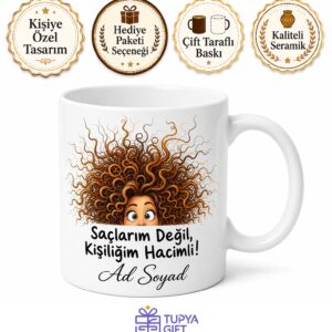 Kıvırcık Arkadaşa Hacimli Saçlar Elektriklenen Teller Esprili Hediye Kupa Bardak