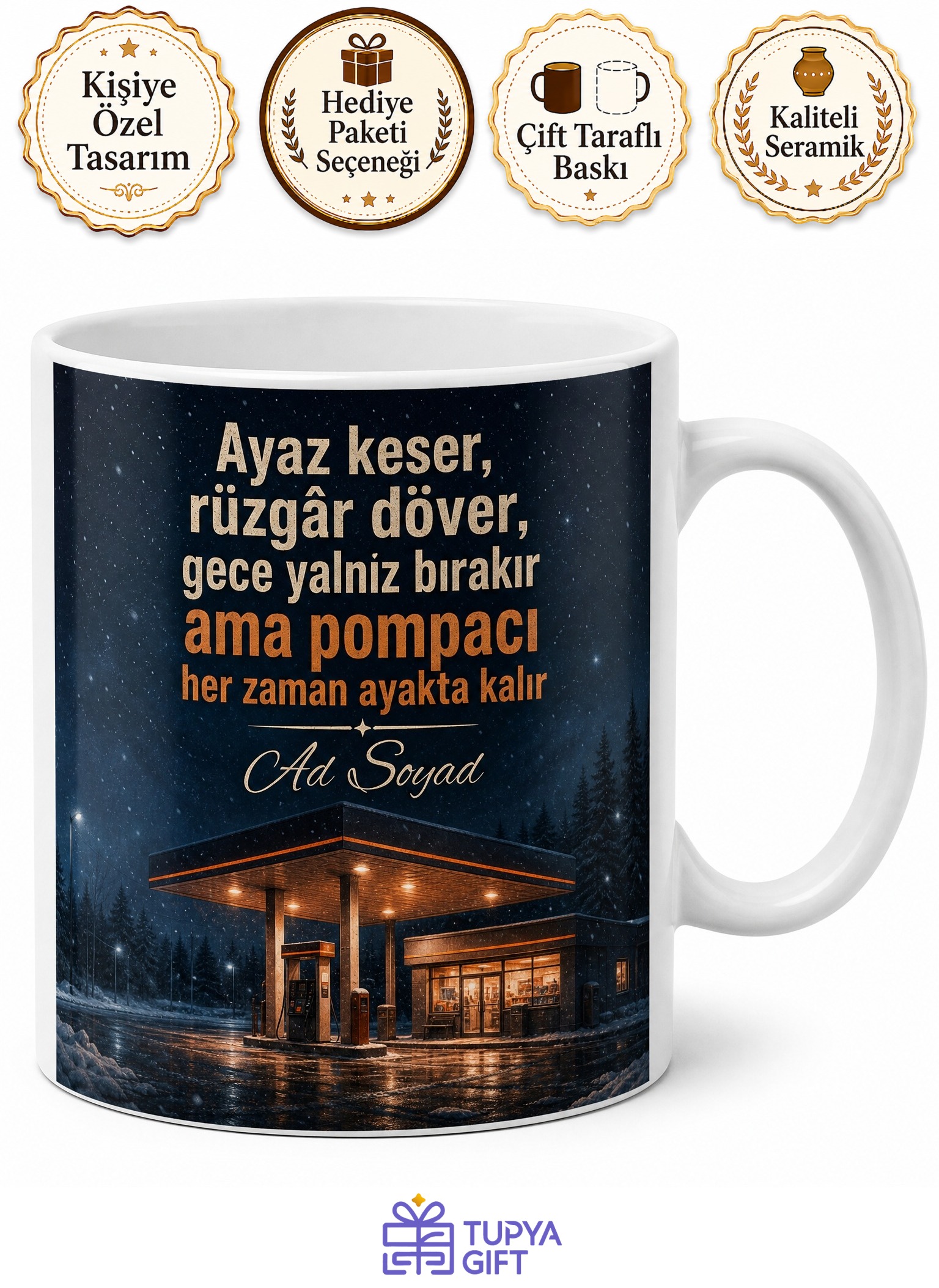 Benzinlikte Gece Vardiyası Tutan Pompacıya Soğuk Ayaz Kupası Hediye Bardak