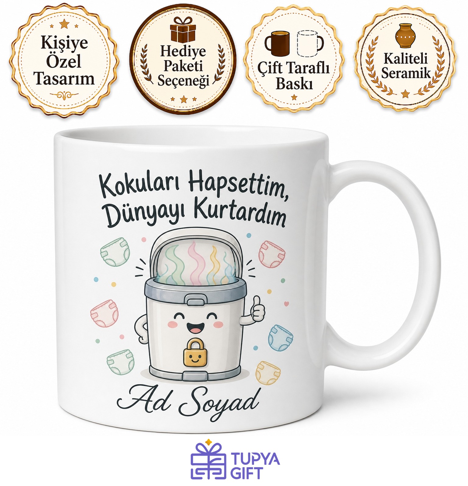Koku Hapseden Çöp Kovası Anneler İçin Kupa Bardak Hediye Kirli Bez Çöpü Temalı