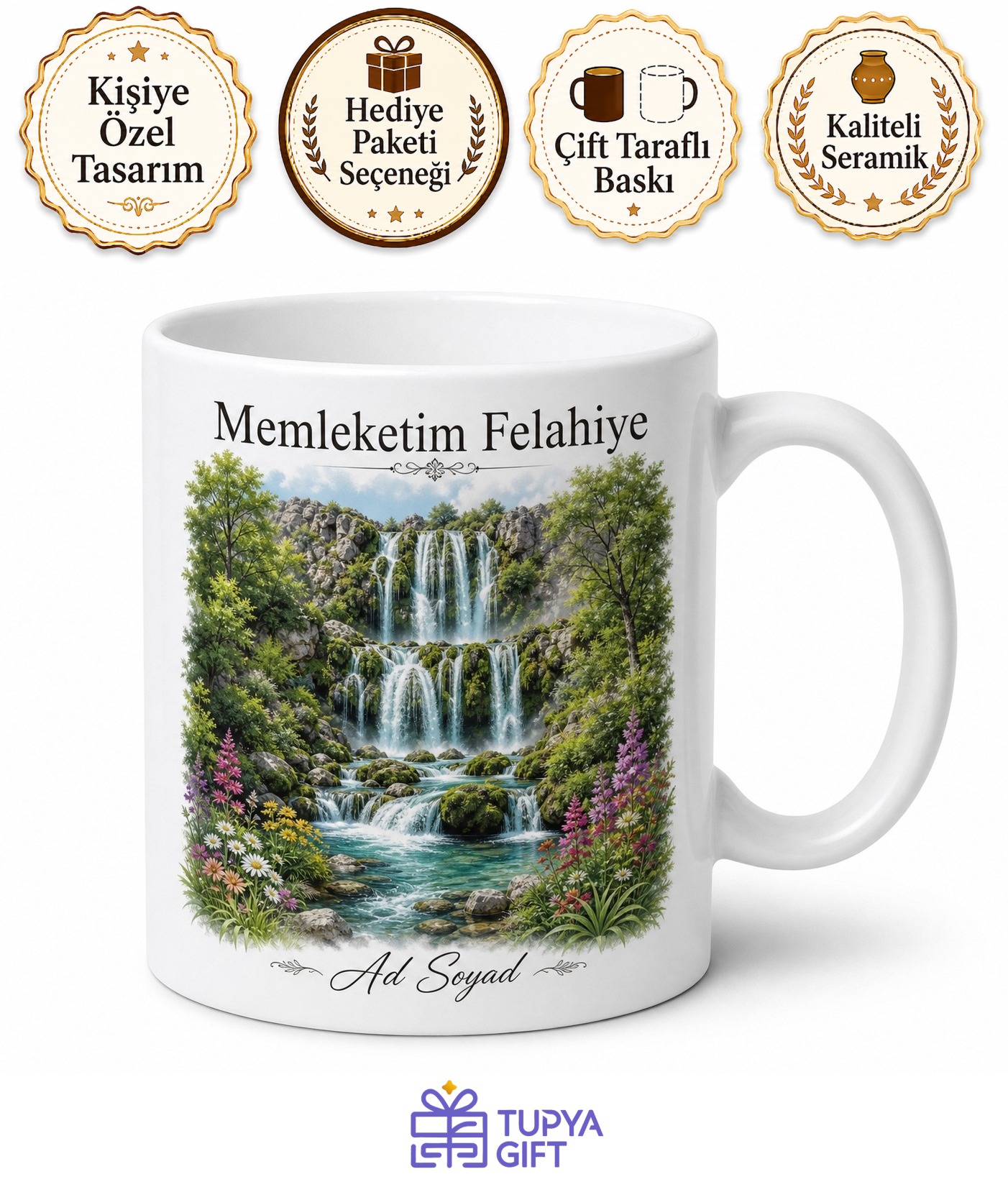 Kayseri Felahiye Sızır Şelalesi Doğa Memleket Özlemi Baskılı Porselen Kupa Hediye Bardak