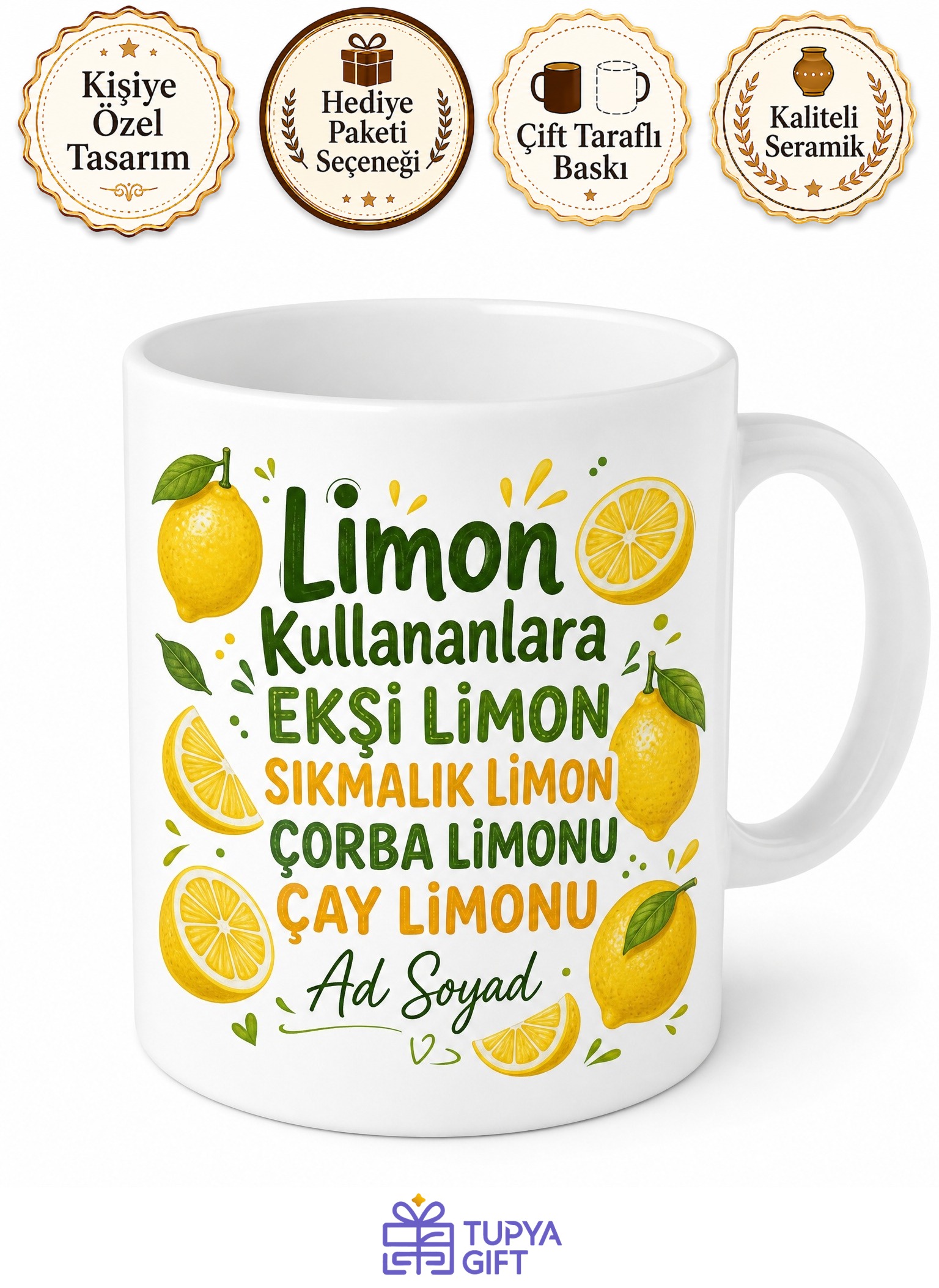 Limon Kullananlara Ekşi Limon Sıkmalık Limon Çorba Limonu Çay Limonu Kupa Bardak Hediye