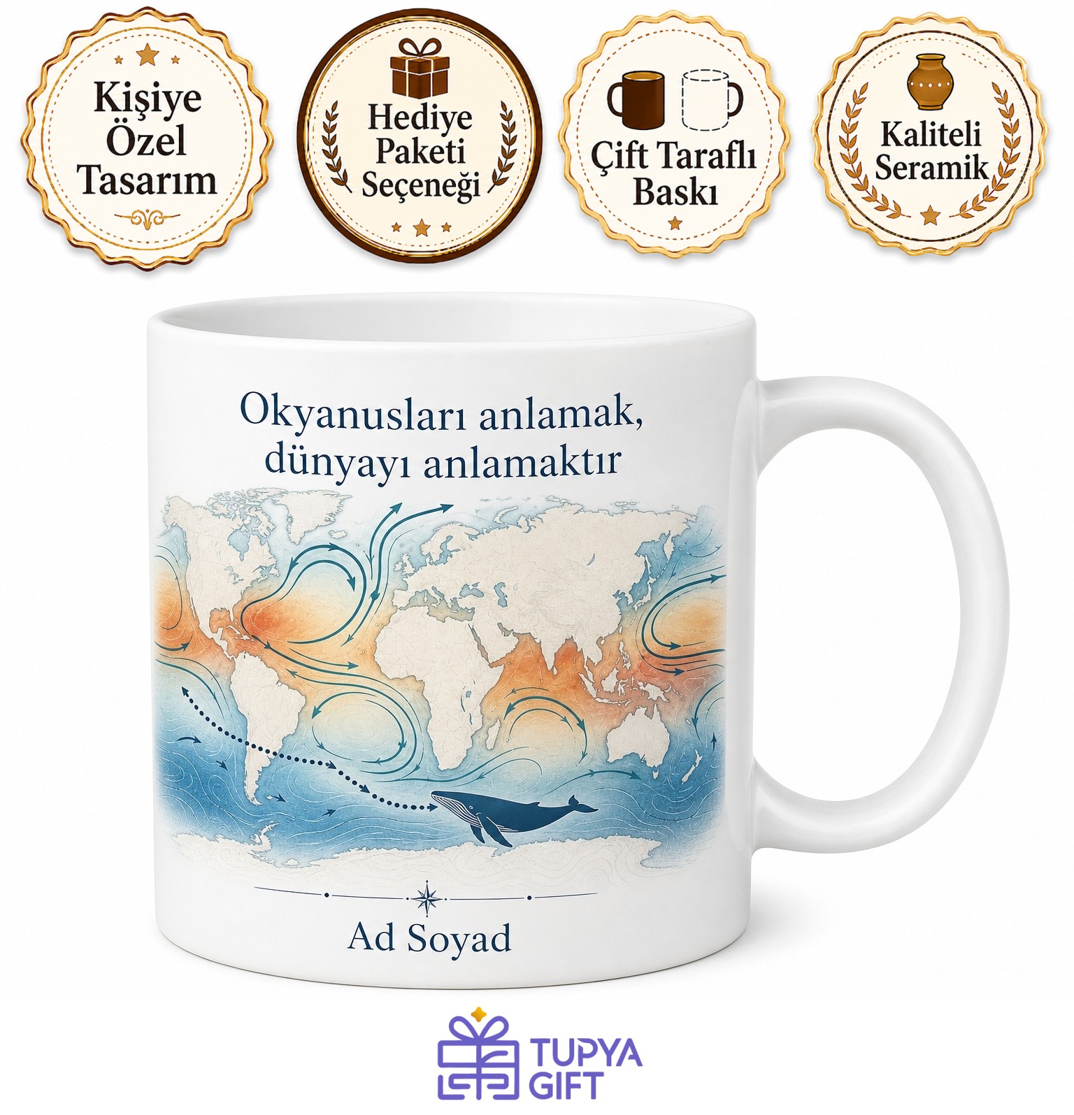 Okyanus Bilimcisine Oşinografi Enstitüsü Balina Göçü Deniz Akıntı Temalı Hediye Kupa Bardak