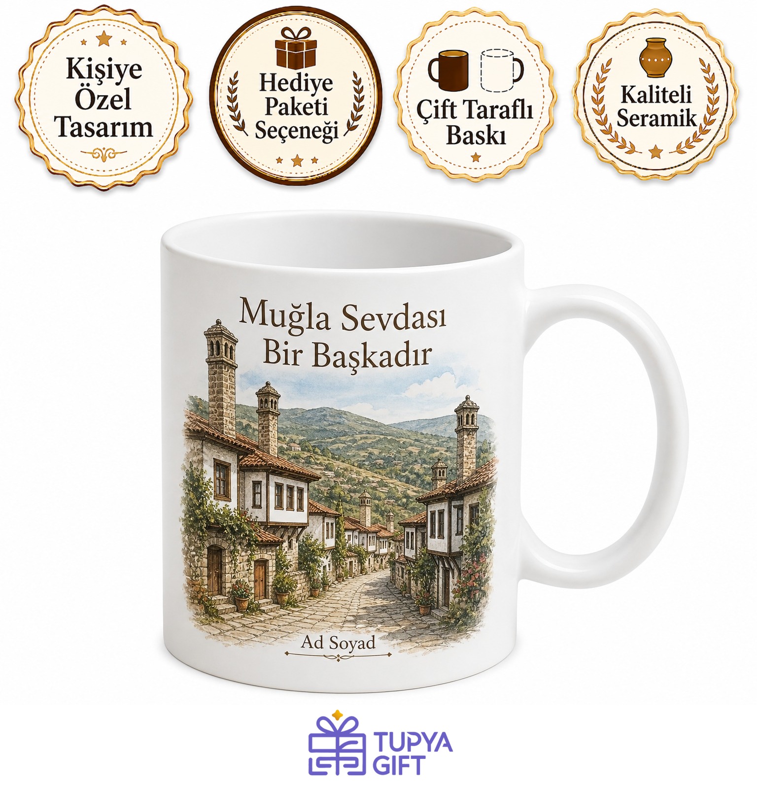 Muğla Menteşe Bacaları Saburhane Meydanı Karabağlar Yaylası Geleneksel Mimari Kupa Bardak Hediye