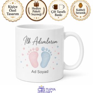 İlk Adım Ayak İzi Baskılı Minik Bebek Yürüme Hatırası Kupa Bardak Hediye