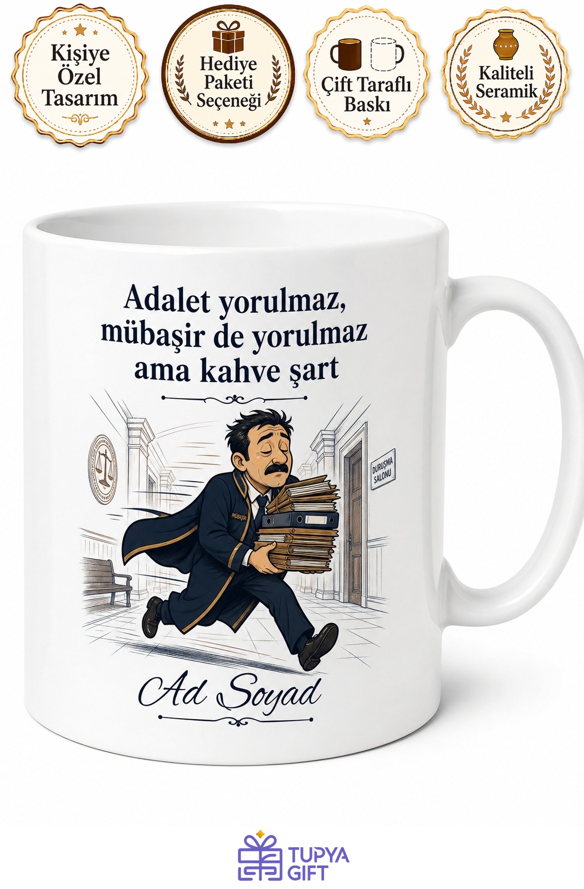 Adliye Koridorlarında Koşturan Mübaşir Yorgunluk Kahvesi Kupası Hediye Bardak