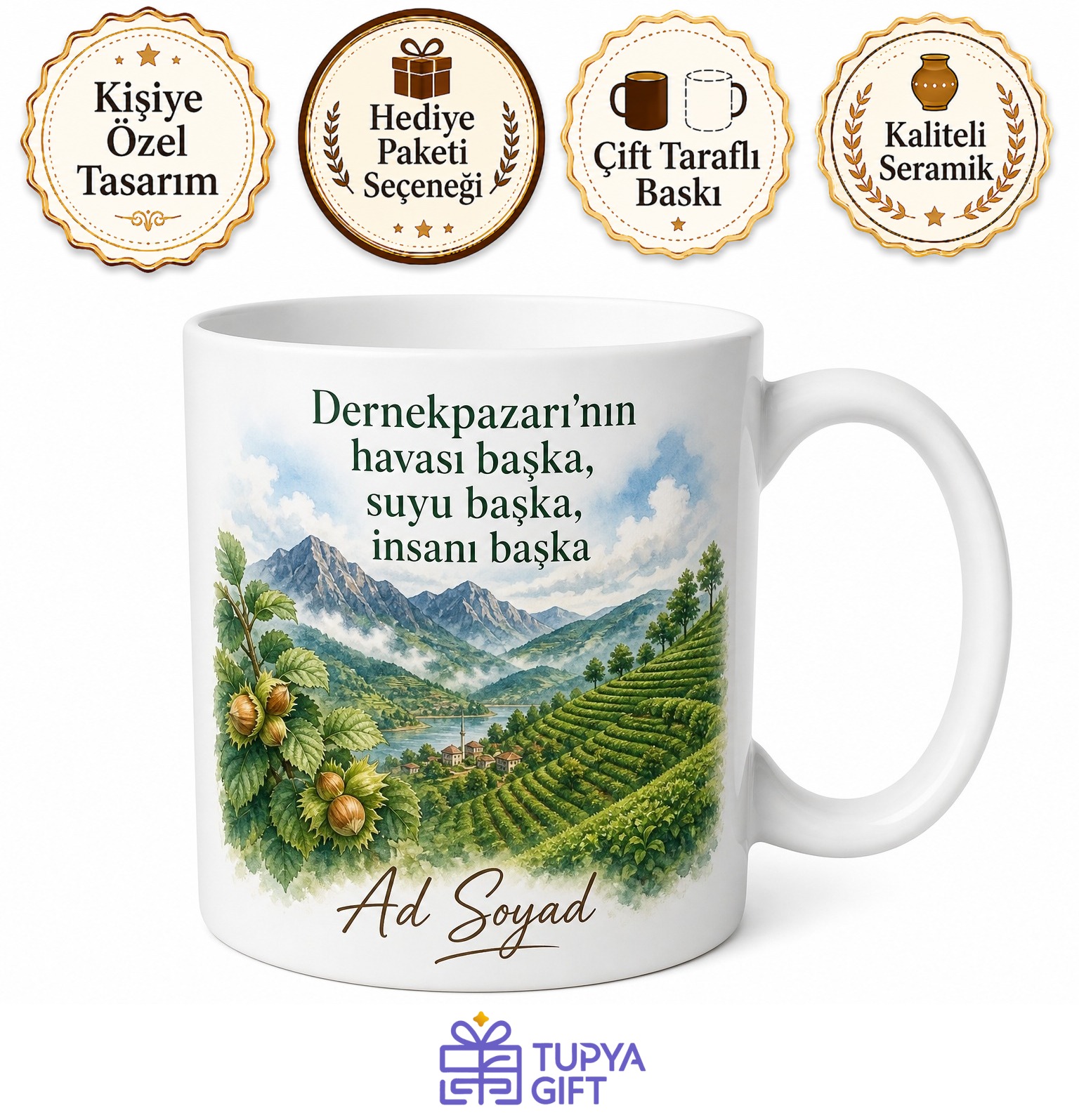 Trabzon Dernekpazarı Doğal Yaşam Dağ Havası Fındık Çay Bahçeleri Kupa Bardak Hediye