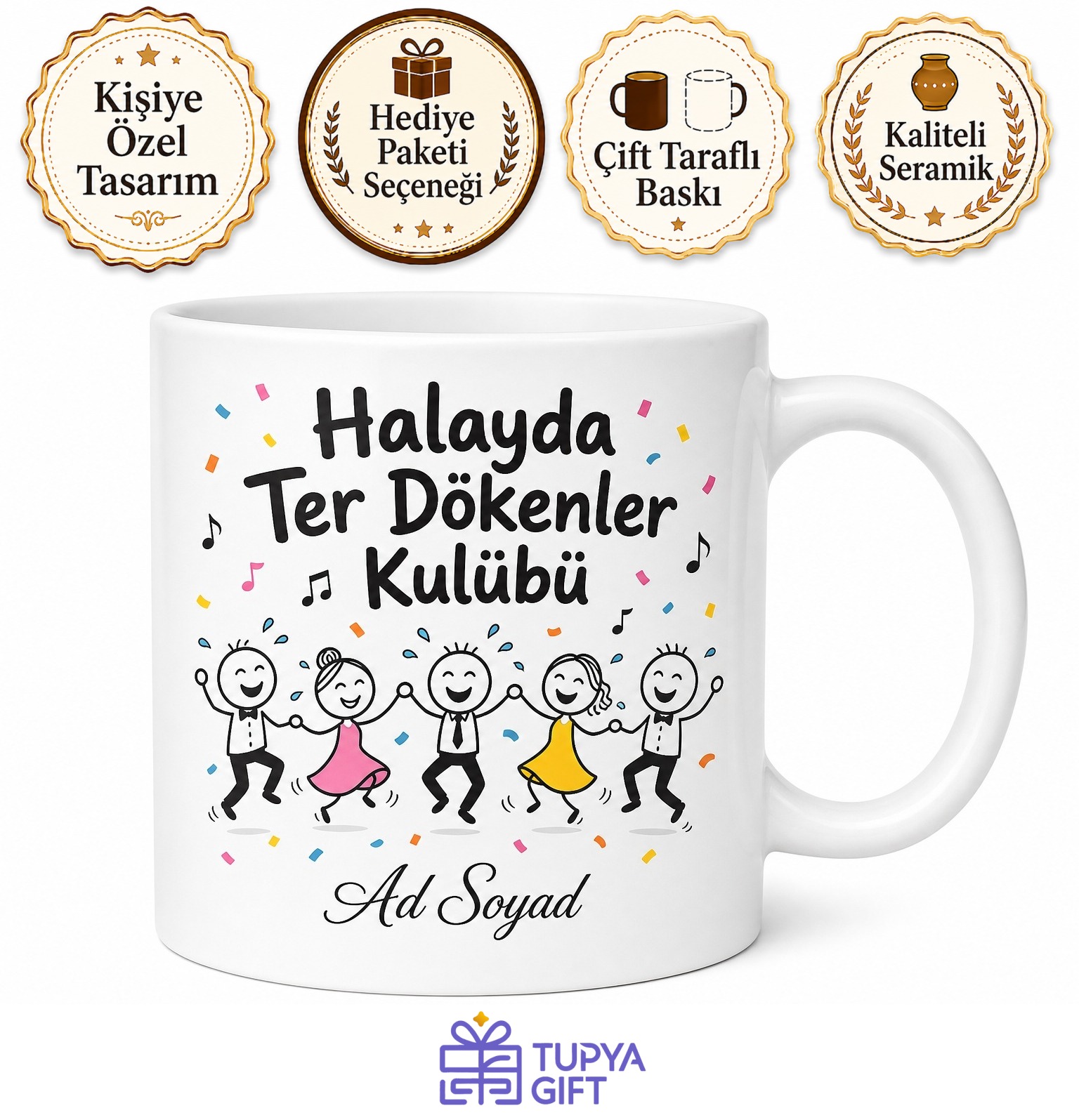 Damat Halayı Çeken Arkadaşlara Ter Atan Düğün Eğlencesi Kupa Bardak Hediye